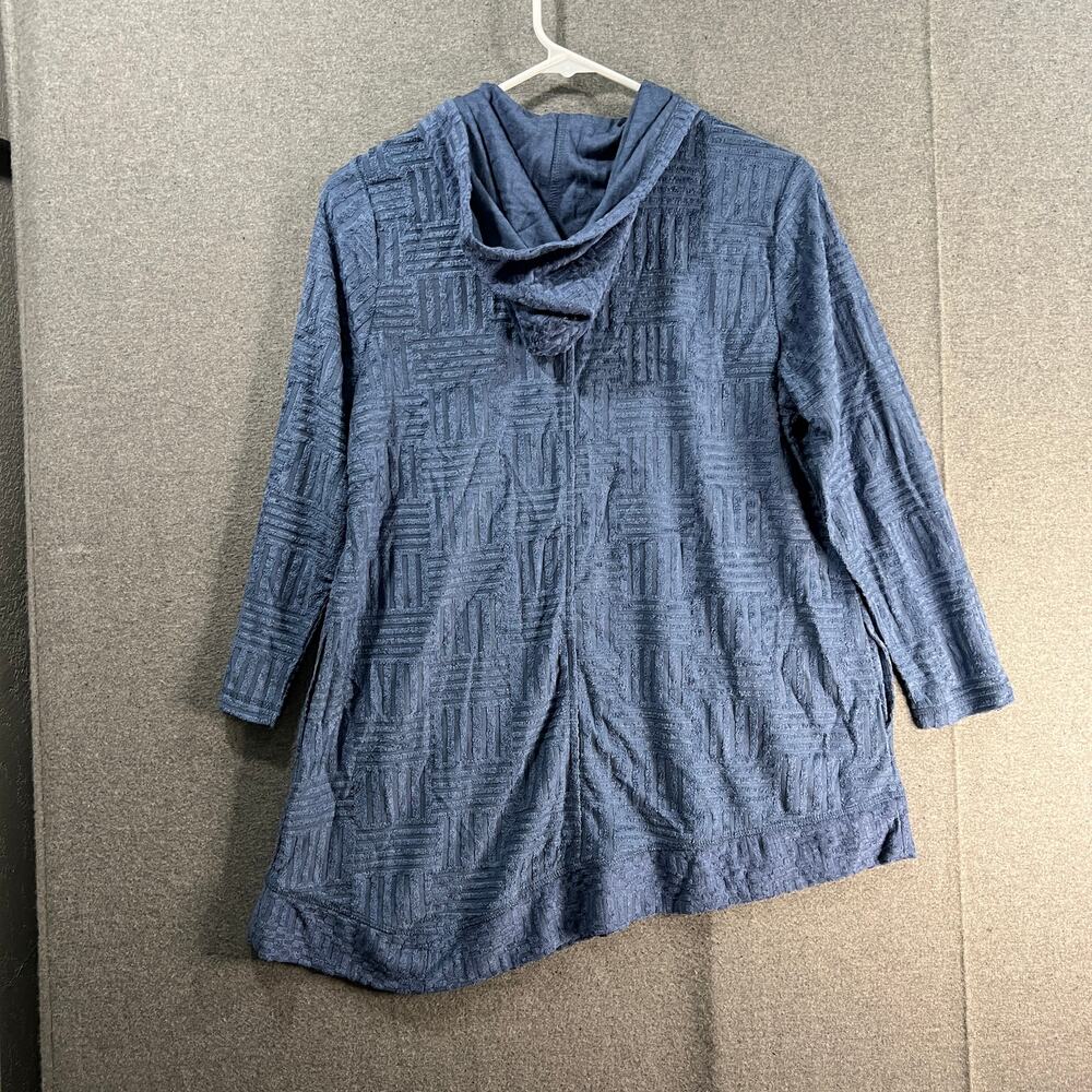 LOGO Lounge by Lori Goldstein Textured Terry Cloth Hoodie Blue Marble, X-Small - Picture 2 of 12